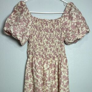 Cottage core Floral Maxi Dress in Pink and Cream with puffed sleeves